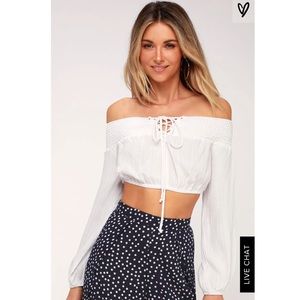 NWT White lace up, off the shoulder Top